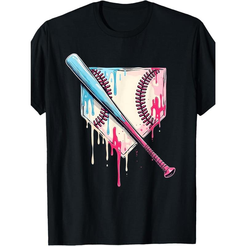 1pc Men'S Cotton T-Shirt with Dripping Baseball Bat Print, Casual Street Style, Round Neck, Short Sleeve, Summer Top for Adults made in usa