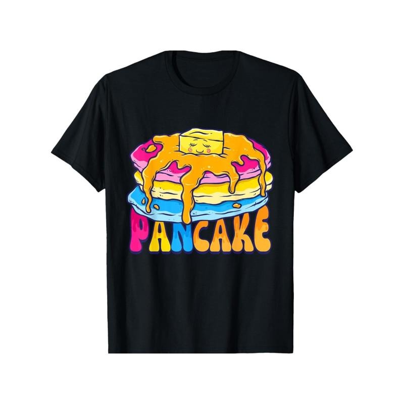 1pc Pansexual Pride Cotton T-Shirt, LGBTQ Omnisexual Pancakes Graphic, Crew Neck, Casual Fit, Slight Stretch, Knit Fabric, Geometric Pattern, for Daily & Sports Occasions, Four Seasons - Adult Made in USA