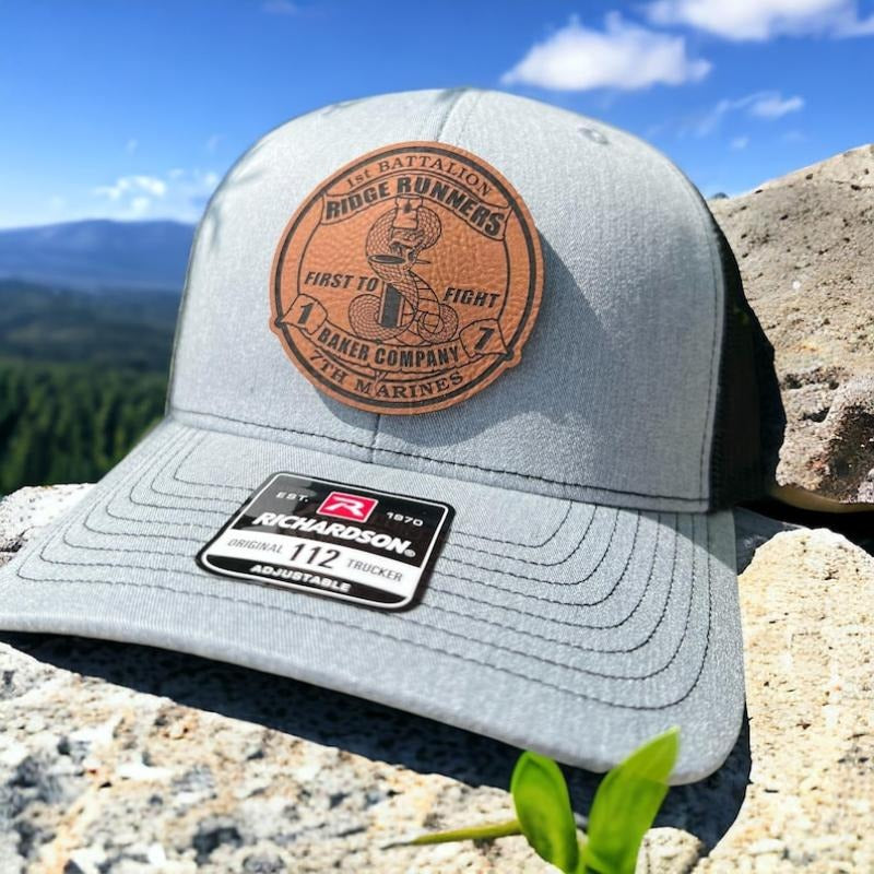 1st Battalion 7th Marines Baker Company Infantry Leather Hat Patch Richardson Hat Mesh Back Snap Back | Salty Vet |