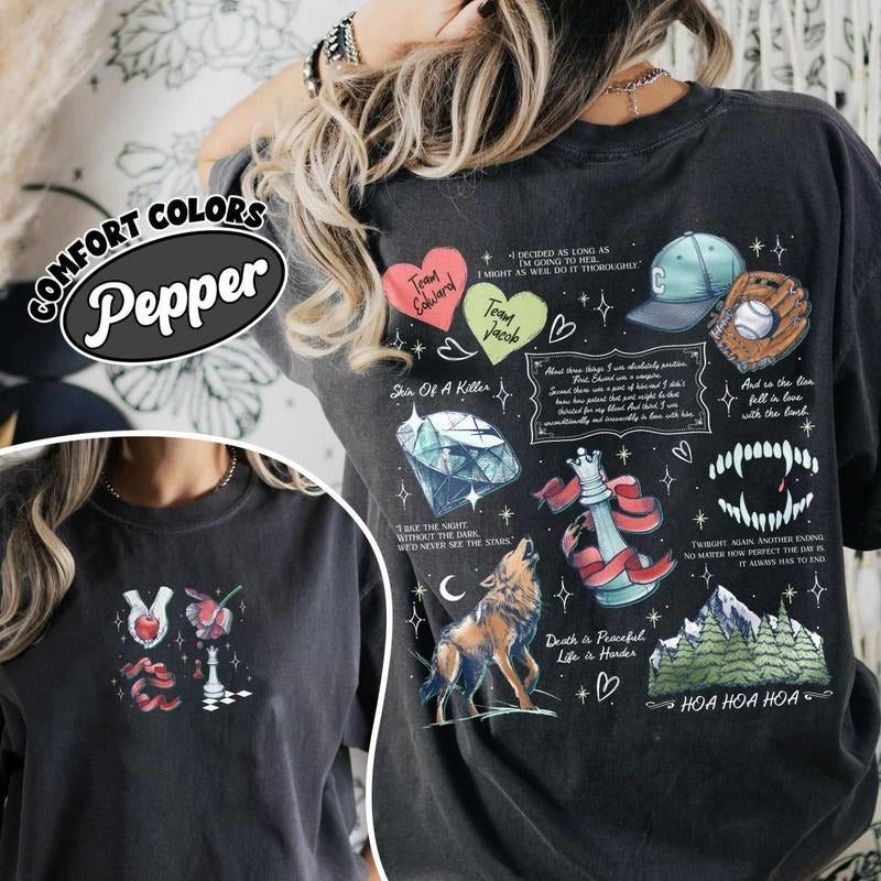 2 Sided, Twilight Inspired Comfort Colors Shirt, Vampire Wolf Romance Shirt, Twilight Saga Fan Apparel, Edward Bella Fan Merch Fabric Fitted