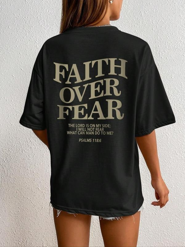 2 Slide Design, Women's Letter Print Drop Shoulder Crewneck Tee, Summer Clothes Women, Casual Half Sleeve Round Neck T-shirt for Summer, Mother's Day Gift, Women's Top for Daily Wear, Comfort Womenswear, Lady Streetwear Tshirt, Summer Tops