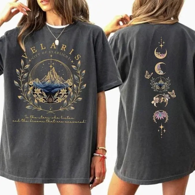 2 Slides, Velaris City Of Starlight T-Shirt, The Night Court Shirt, SJM Shirt, Acotar Velaris Shirt, Womenswear Shortsleeve Crewneck Cotton Casual Top Fit