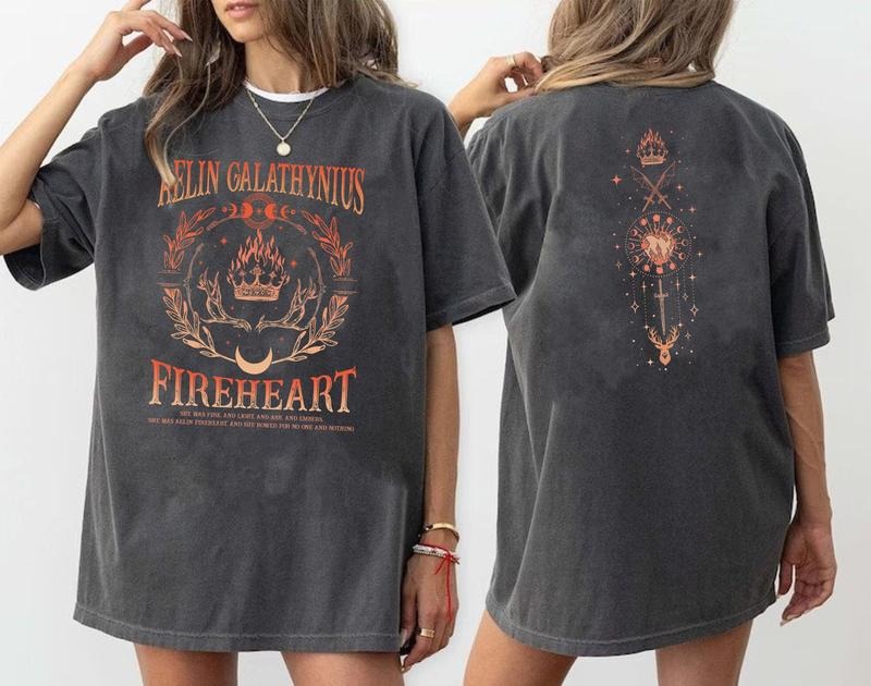 2 slide design, Throne Of Glass Fan Two Sided Shirt, Aelin Galathynius Fireheart Shirt, Fireheart Aelin Shirt, Kingsflame Shirt, Bookish Shirt