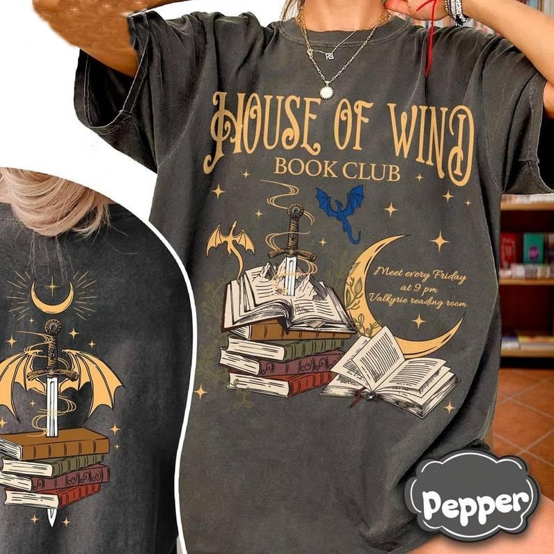2 slides, Groovy House Of Wind Book Club tshirt, Acotar Book Club Tank Top Crewneck, Bookish Gift Cotton Shortsleeve Tshirt Fit Summer T-Shirt
