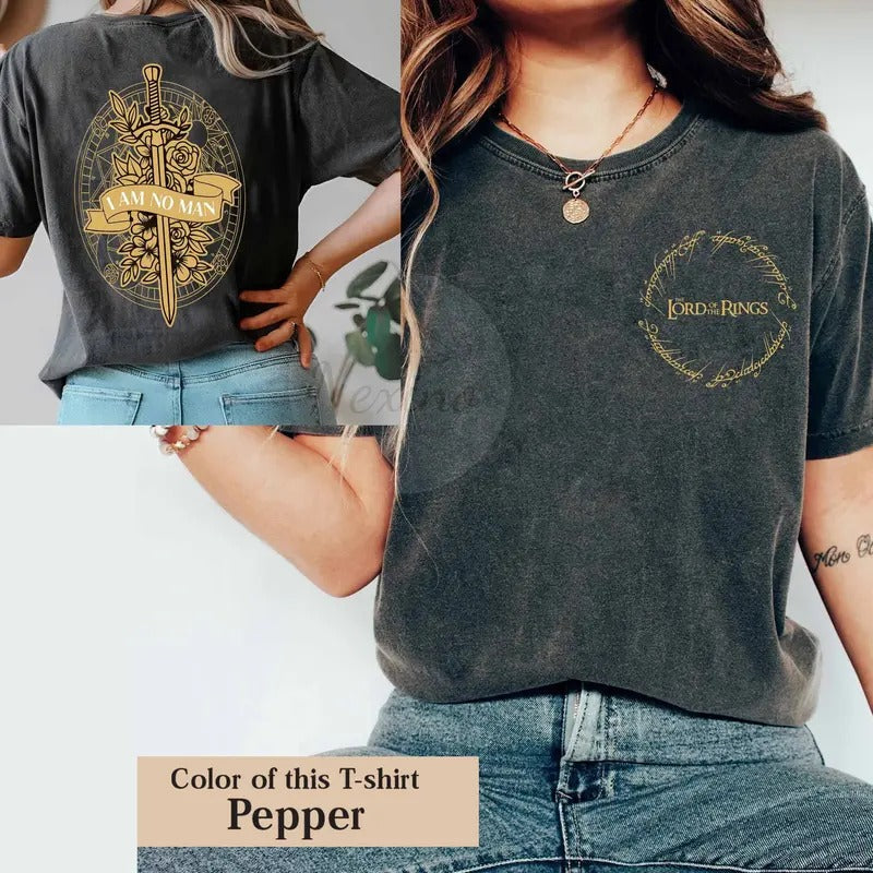 2 slides, I Am No Man Double Side tshirt, Eowyn Book Lover Gift, LOTR shirt, Dark Academia, Feminist shirt, Alt style, Literature shirt