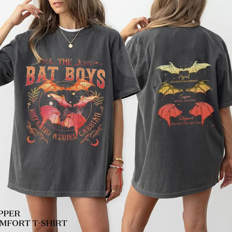 2 slides, The Bat Boys TShirt, the Bat Boys the Night Court Acotar Shirt, Acotar the Bat Boys, Acotar Shirt Azriel, Acotar Shirt Azriel