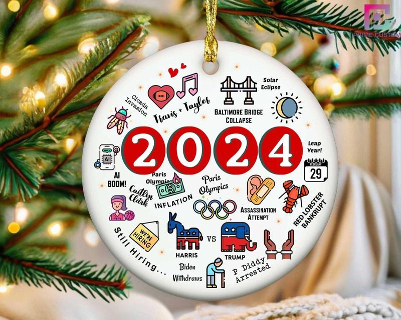 2024 Christmas Ornament, 2024 Year in Review Ornament, Major Notable Events Ornament, Funny Cute Year to Remember Commemorative