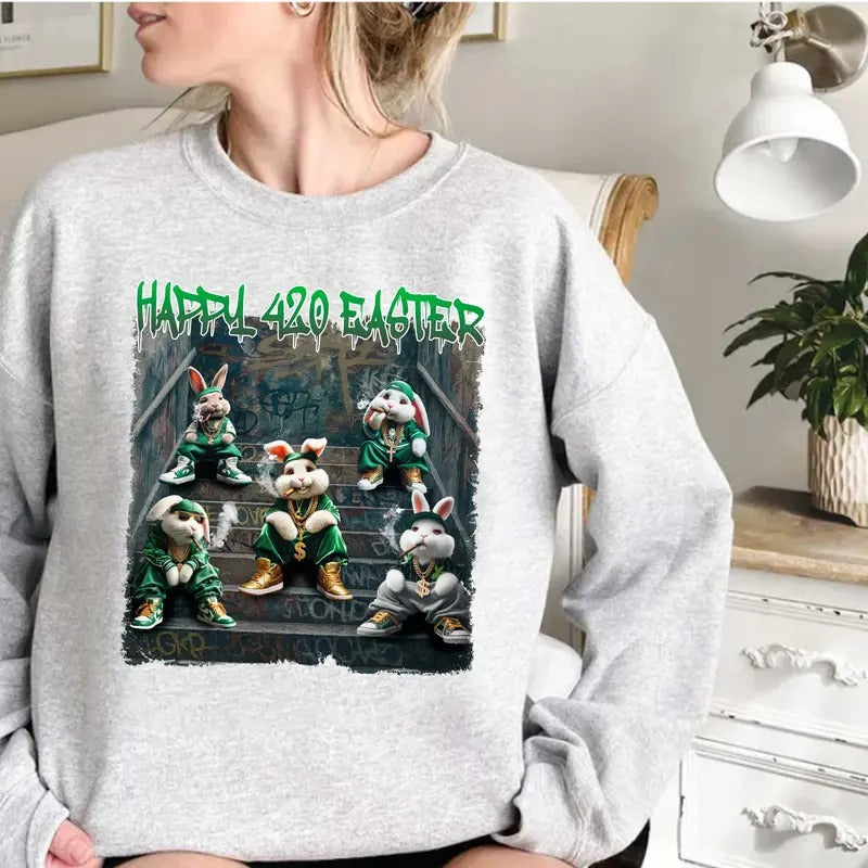 Funny 4/20/2025 Easter Skip The Hunt Smoke The Blunt Shirt, Bunny Happy Easter Day 4/20, Easter Humor Shirt, Happy Easter Day Gift For Men For Women