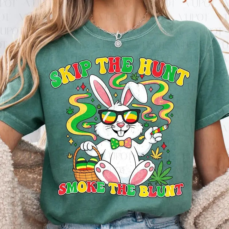 Skip The Hunt Smoke The Blunt Shirt, Funny 4/20/2025 Easter shirt, Bunny Happy Easter Day 4/20, Easter Humor Shirt, Happy Easter Day Gift For Men For Womenstyle{n002}2