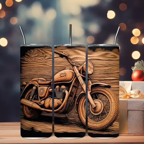 3D Woodgrain Motorcycle Tumbler Drinkware Stainless Steel