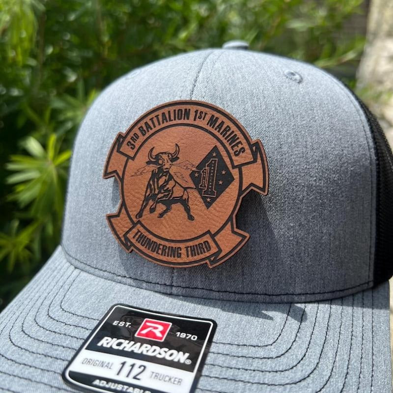 3rd Battalion 1st Marines Leather Hat Patch Richardson Hat Mesh Back Snap Back | Salty Vet |