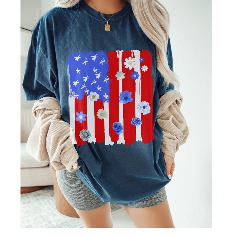 4th of July T-Shirt, July Fourth T-Shirt, Brushstrokes USA Flag Shirt