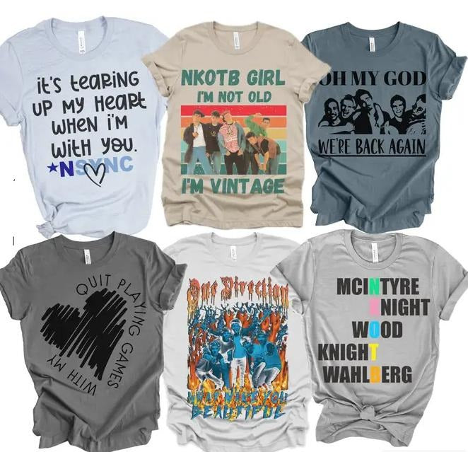 90s Boy Band Tees T-shirt Womens Throwback Band Tshirt Retro 90s tee Boy Band T-Shirt by Party On Designs Casual Graphic Mens Shortsleeve Top Menswear Love