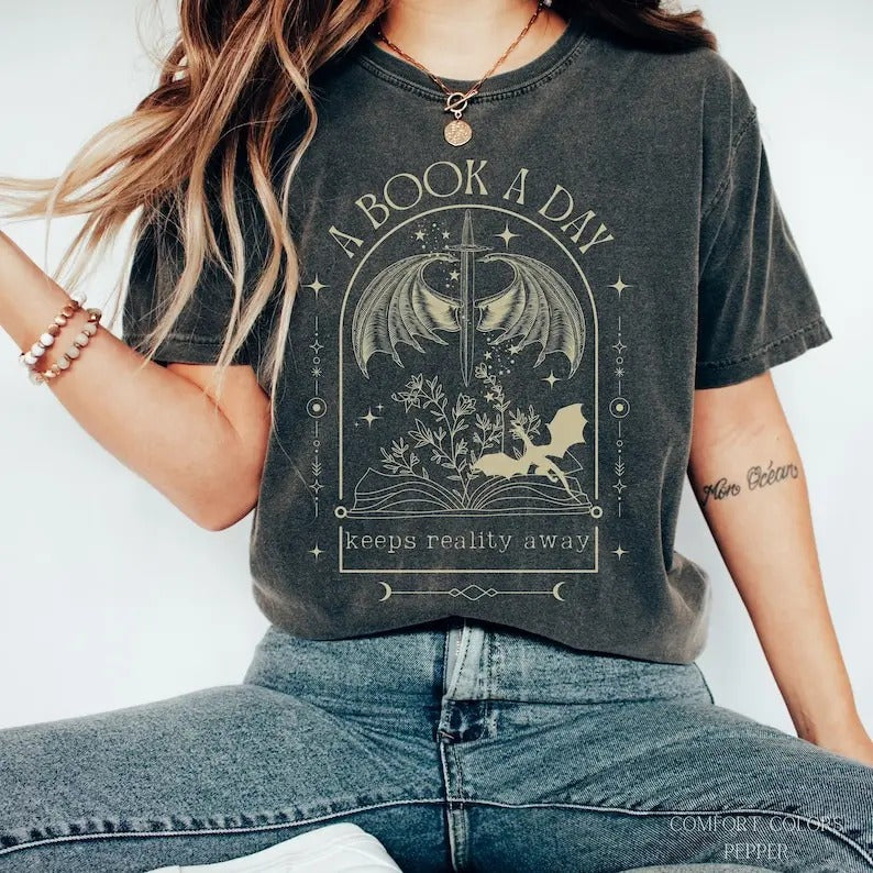 A Book a Day Dragon Shirt, Bookish, Book Club Shirt, Fantasy Book Merch T-Shirt, Gift for Reader, Book Lover, throne of glass book merch