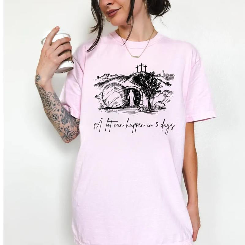 A Lot Can Happen In 3 Days Shirt, Christian Easter Tshirt, Easter Jesus Tee, Bible Verse Retro Easter Shirt, Unisex Short Sleeve Tee, Crewneck Top