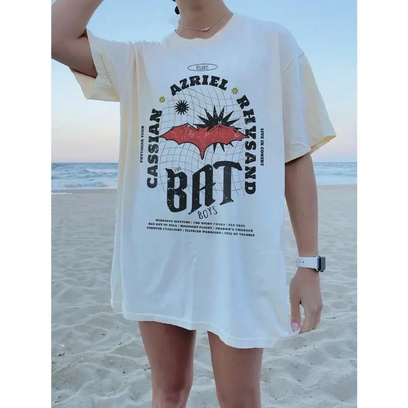 ACOTAR Bat Boys Band T-Shirt | Cassian Azriel Rhysand Velaris Night Court Vintage Licensed SJM Merch Illyrian Warrior TOG Crescent City Art