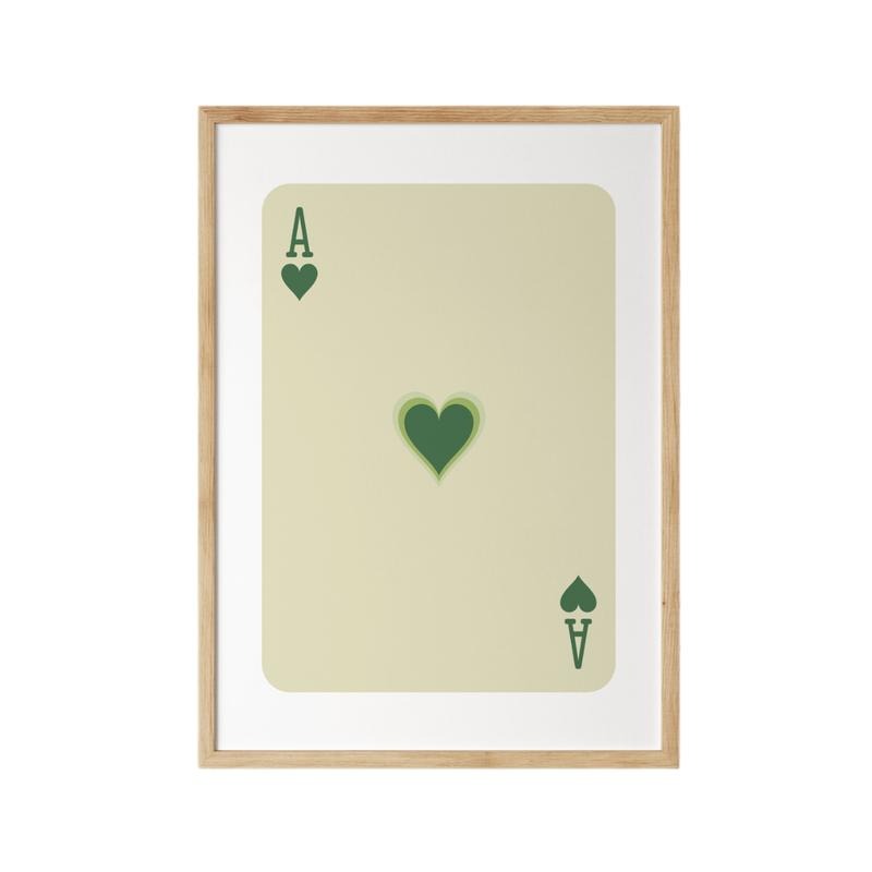 Ace Of Hearts Poster, Green Retro Wall Art, Bar Cart Wall Decor Art, Gifts For Her Women Wall Art Decor, Poster Prints No Frame, Home Decoration, Wall Posters, Gifts For Birthday Christmas Xmas