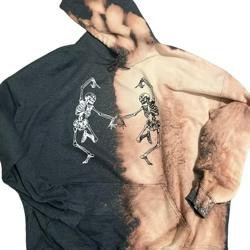 Acid washed 2 toned skelly hoodie or crew