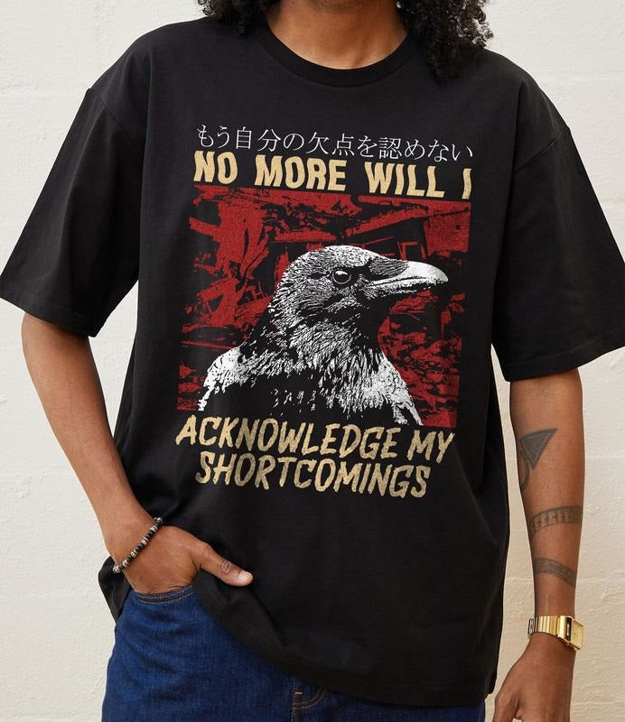 Acknowledge My Shortcomings Crow T Shirt Vintage Japanese Crow Quote Merch, Animal Outfit, Retro 90s Unisex Gift