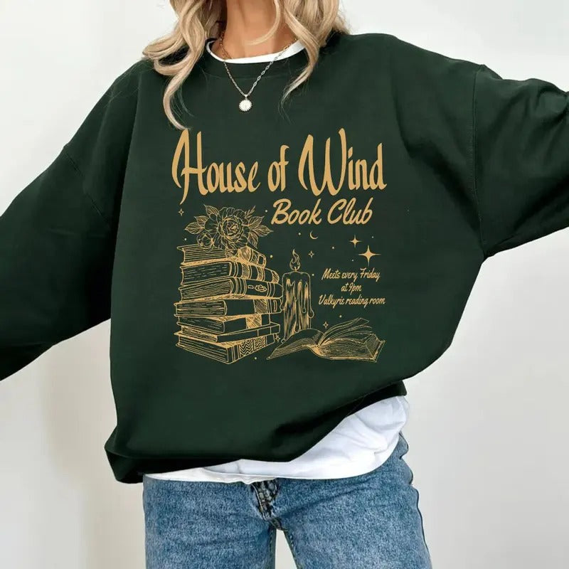 Acotar House Of Wind Book Club Shirt | Night Court Velaris House Of Wind Library Sarah J Maas Throne Of Glass, Valkyrie Reading Room Sjm Pullover Tee