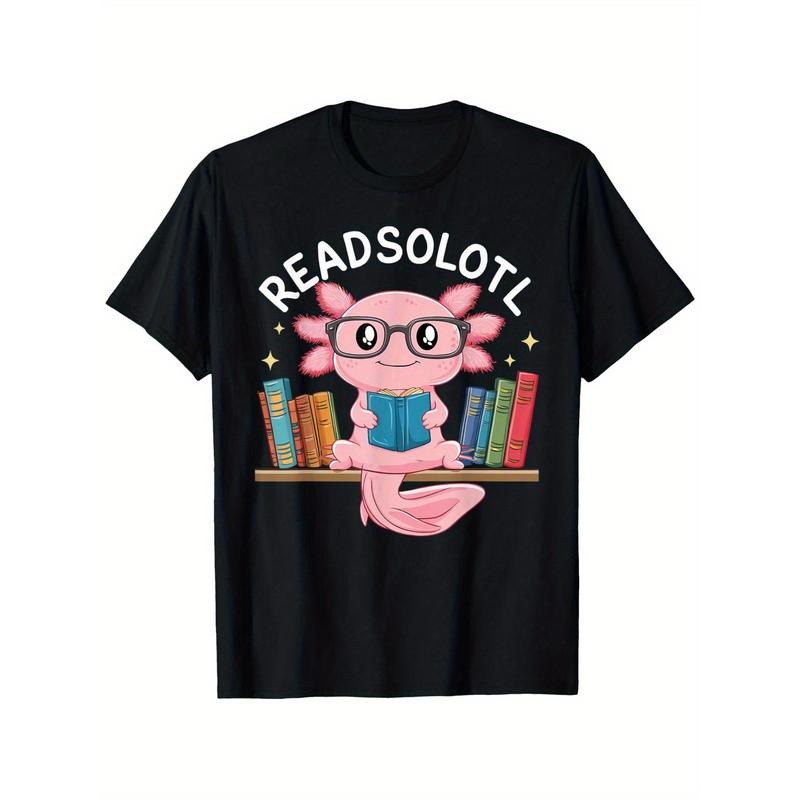 Adorable Axolotl Book Lover Tee - 100% Cotton,, Perfect for Gifts & Casual Wear, Black Made in USA