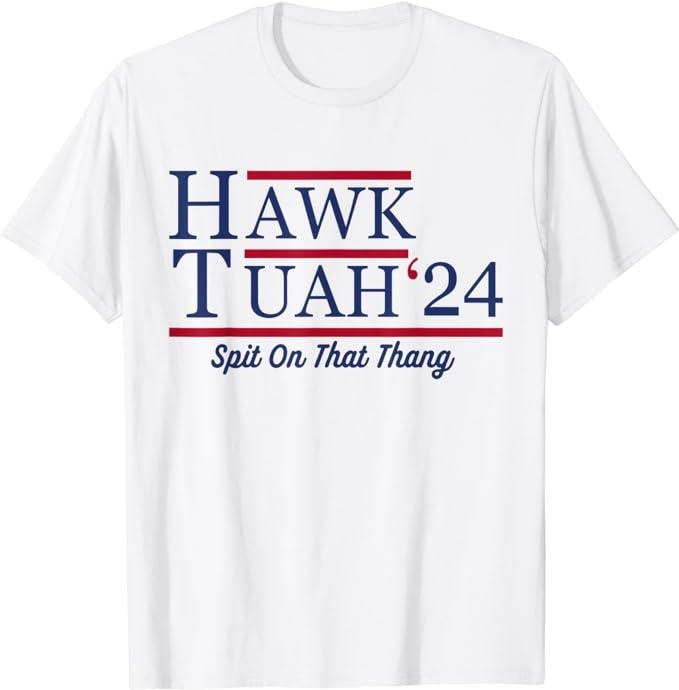 Adult Humor Shirts, Hawk Tuah 24 Spit On That Thang Hawk Tuah 2024 Hawk Tush T-Shirt - Classic Fit, 100% Cotton, Medium, Short Sleeve, Casual Top Fabric Menswear