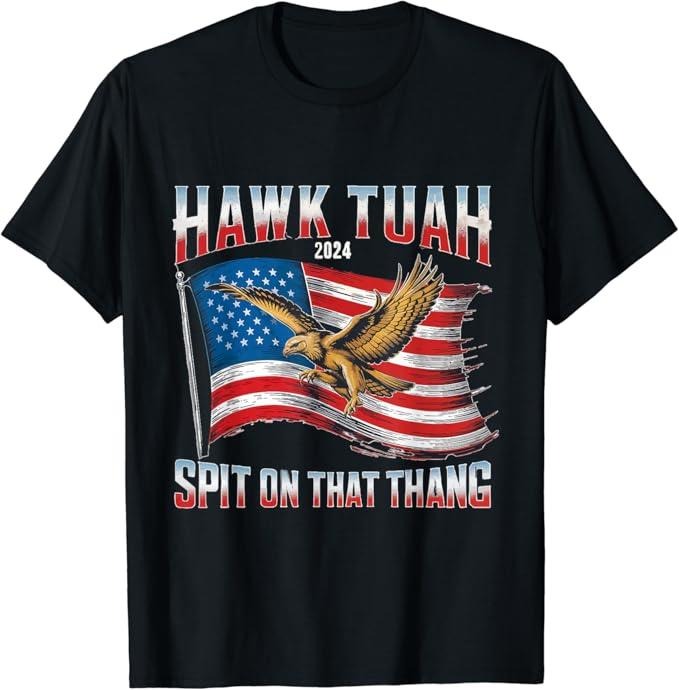 Adult Humor Shirts, Us Flag Hawk Tuah 24 Spit On That Thang Funny Memes Hawks T-Shirt Classic Top Casual Cotton