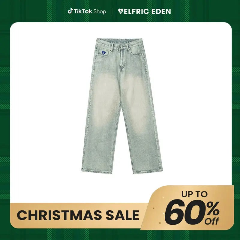 Aelfric Eden Basic Unisex Essential Loose Jeans Basic Regular Jeans Classic Blue Denim for Men & Women