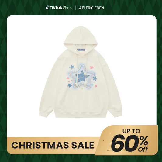 Aelfric Eden Womens Oversized Hoodies Star Graphic Fleece Hooded Streetwear Unisex Sweatshirts Pullover with Pocket