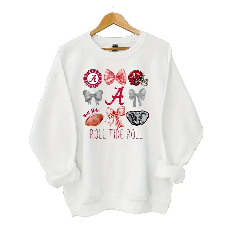 Alabama Crimson Tide Coquette Sweatshirt, Roll Tide coquette Crewneck Sport Tops Unisex Classic Cotton Menswear Hoodie Polyester Spandex