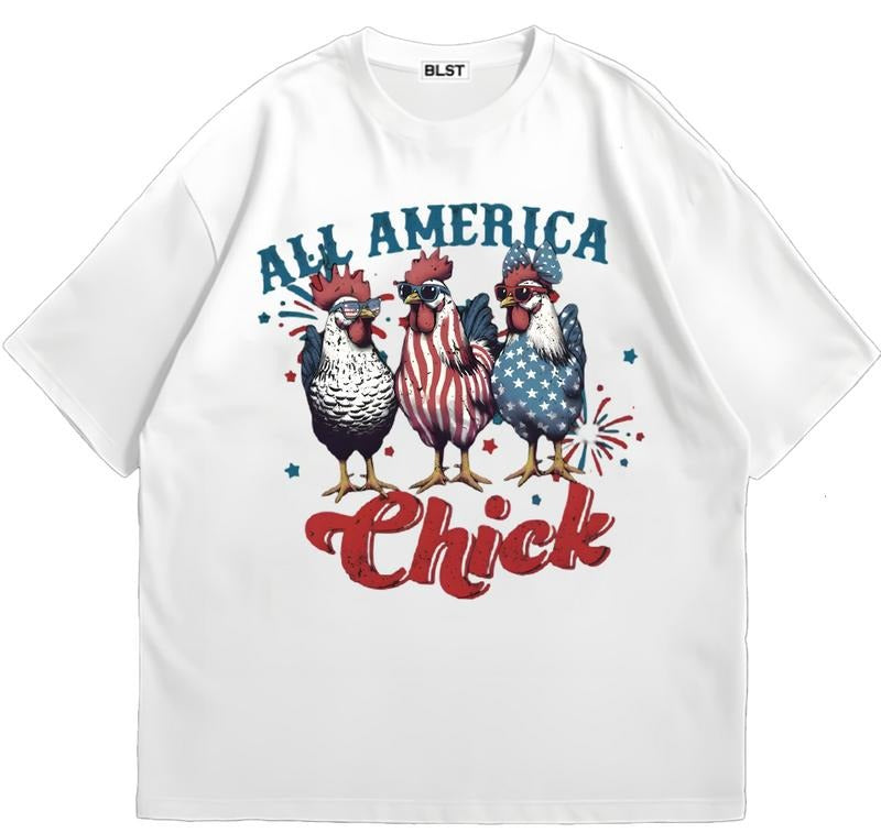 All America Chick American 4th Of July T-Shirt Vintage Tee for Fans Cotton and Machine Washable