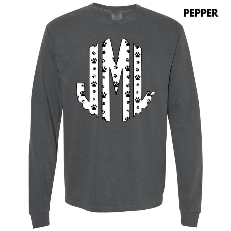 All Paws Monogram Long Sleeve Comfort Colors T-Shirt 'NLB'