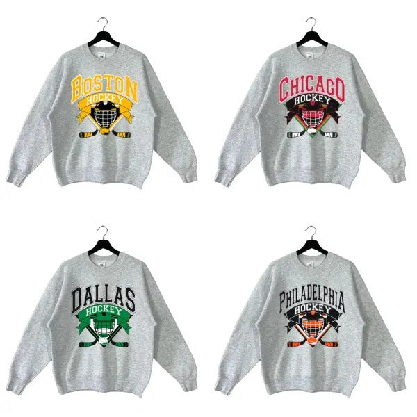 All Team Hockey Crewneck - Retro Ice Hockey Sweatshirt for Game Day Fans