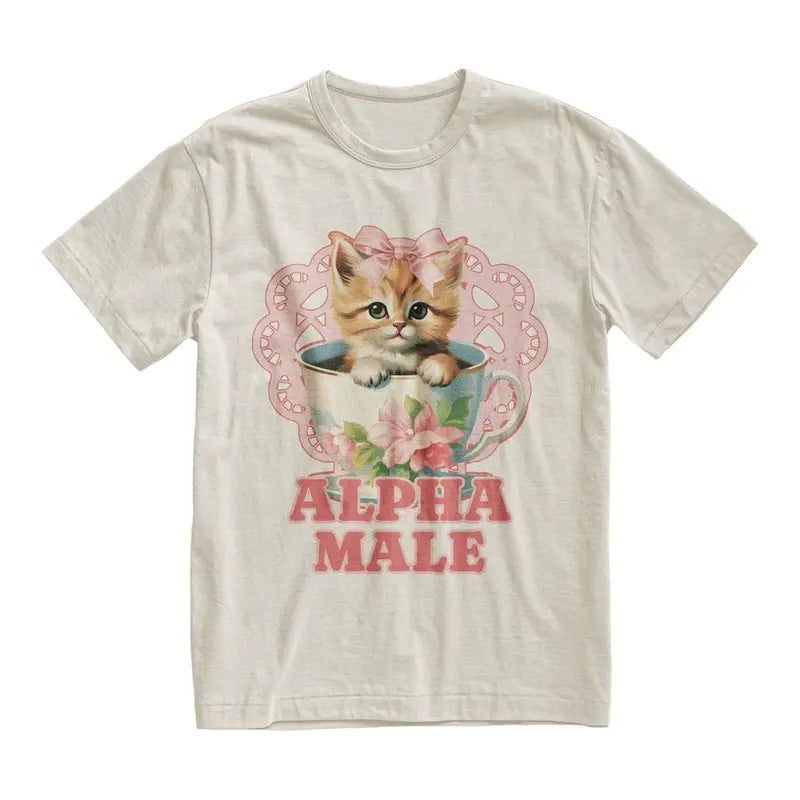 Alpha Male Funny Kitten Tshirt, Funny Cat Meme Shirt Cotton Menswear