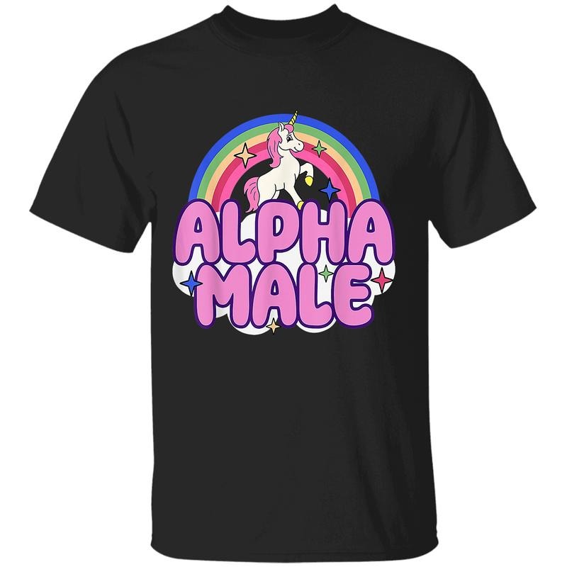 Alpha Male Unicorn T-Shirt, Funny Sarcastic Ironic Tee, Weird Y2K Humor Graphic Shirt, Quirky Meme Tee for Men Women