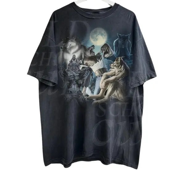 Alpha Wolf Vintage 90s T-Shirt, Retro Meme Tee, Grunge Clothing Aesthetic, Emo Silly Animal Graphic Shirt, Alpha Wolf Shirt, Y2k, Unisex T-Shirt, Gift For Men Women Menswear Top Underwear Tshirt Streetwear