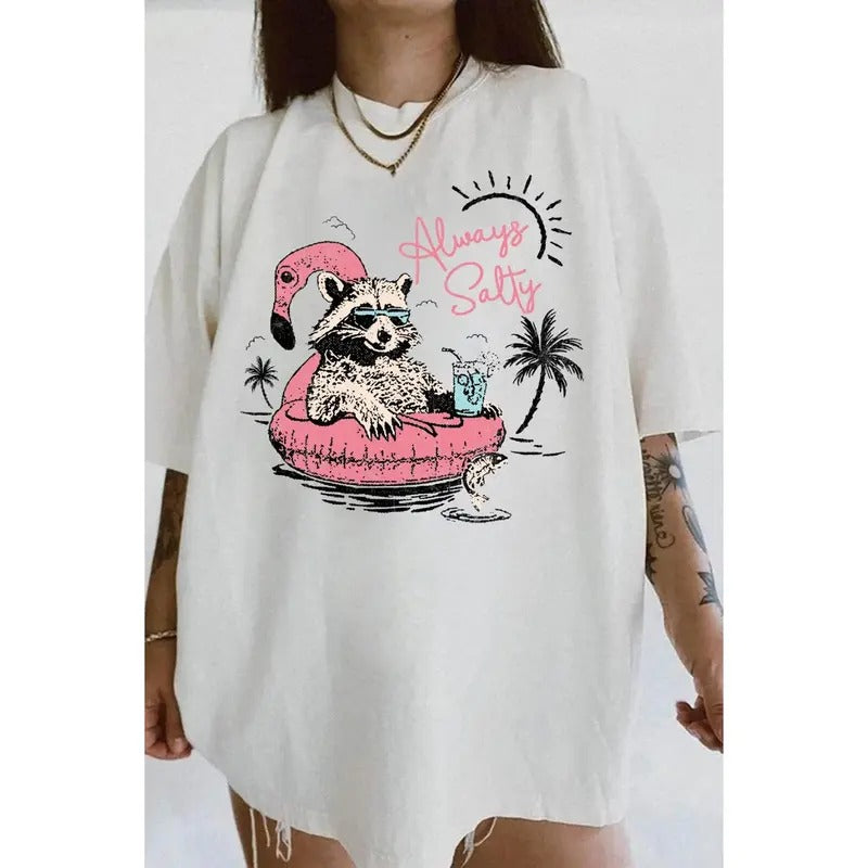 Always Salty Raccoon Tee For Women, Raccoon Lovers, Raccon Tee, Oversized Tee, Raccoon Gift Casual Comfort