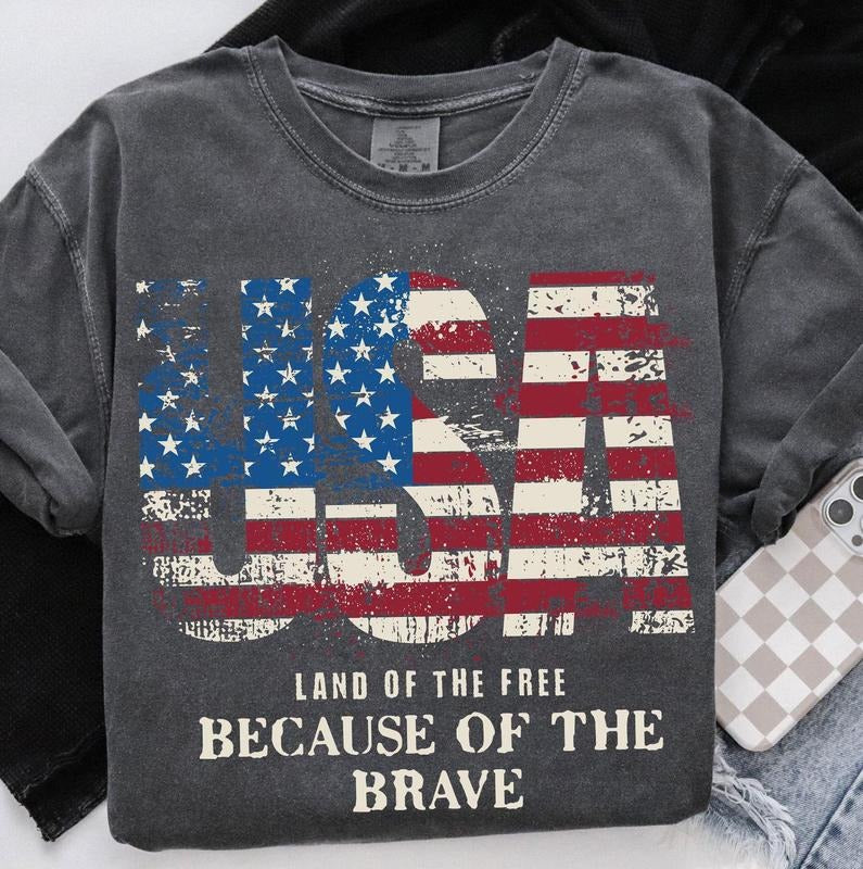 America Land Of The Free Because Of The Brave tee, 4th of July tshirt, Patriotic tee, Independence Day tshirt, american flag, USA tee tshirt