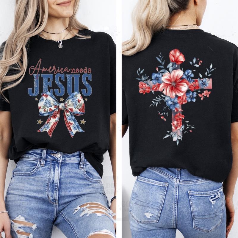 America Needs Jesus Independence Day Tee Pure Cotton Casual Street Style Crew Neck Short Sleeve T-Shirt Tops Trendy For Women For Men, Perfect Gift