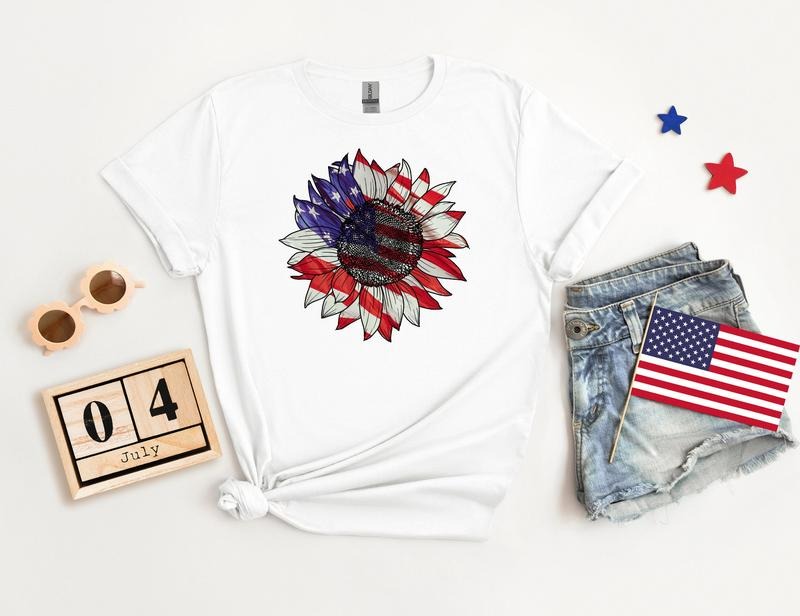 America Sunflower Shirt Usa Flag Flower T Shirt Gift For American 4th Of July Flag Graphic T-shirt Freedom Tshirt Independence Shirt  T-shirt, sweater and Hoodie