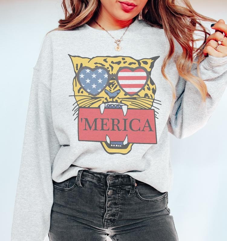 America Sweatshirt Fierce Merica Leopard Pullover USA Sunglasses America Sweatshirt Independence Freedom Pullover Womens Patriotic Sweatshirt Casual Cotton