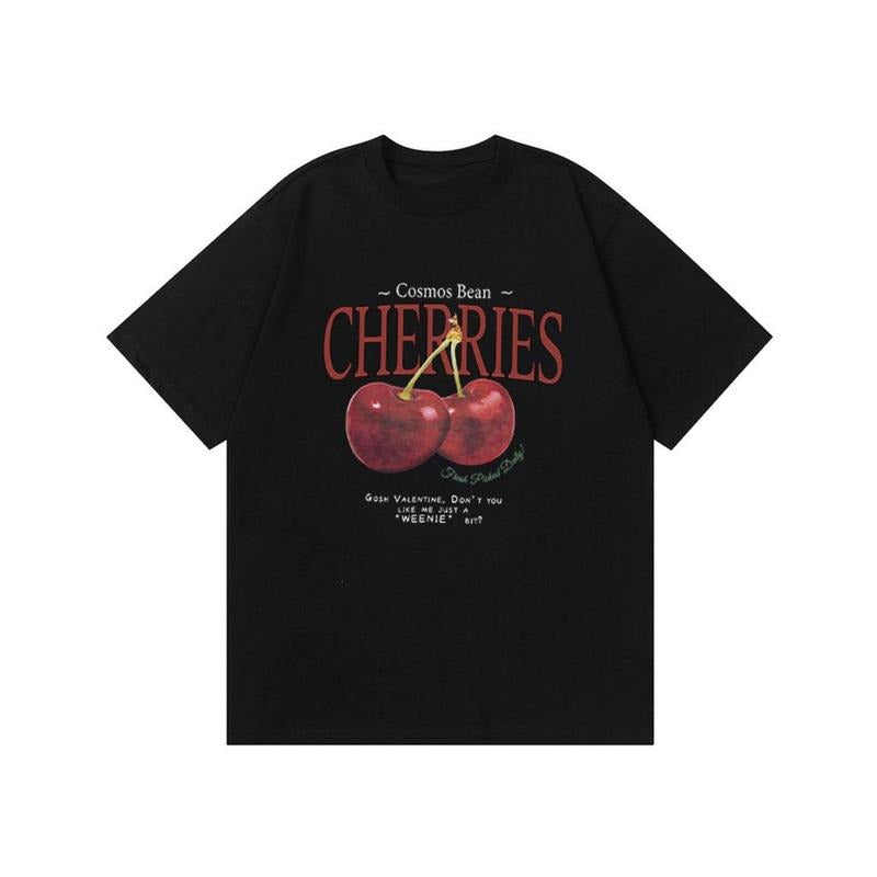 American Cherry Print Cotton T-shirt Gift for Her, All Sizes Tee Top Womenswear Underwear Streetwear