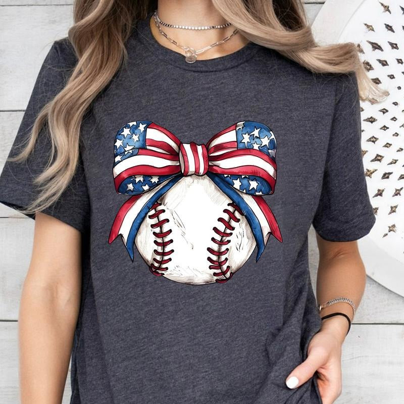 American Flag Baseball Coquette Shirt, Patriotic Baseball Shirt, Game Day Shirt, Mother's Day Shirt, Coquette Baseball Shirt, Baseball Gift, American Baseball Tee, Coquette Bow Tee, Flag Ribbon Shirt, USA Flag Shirt, July 4th T-Shirt