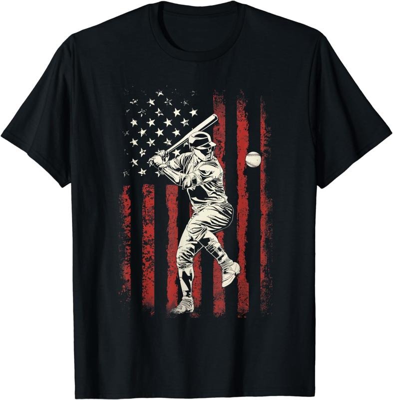 American Flag Baseball Team Gift for Men Boys T-Shirt Clothing Menswear Clothing Menswear