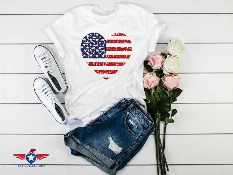 American Flag Heart Shirt, Patriotic Shirt, 4th of July Shirt, Family Matching Shirt, Fourth of July Gift, USA Flag Shirt, Stars and Stripes