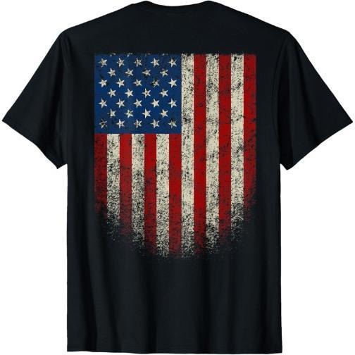 American Flag Patriotic Red White Blue T-Shirt Made in USA