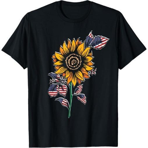 American Flag Sunflower design patriotic USA flag sunflower T-Shirt Made in USA
