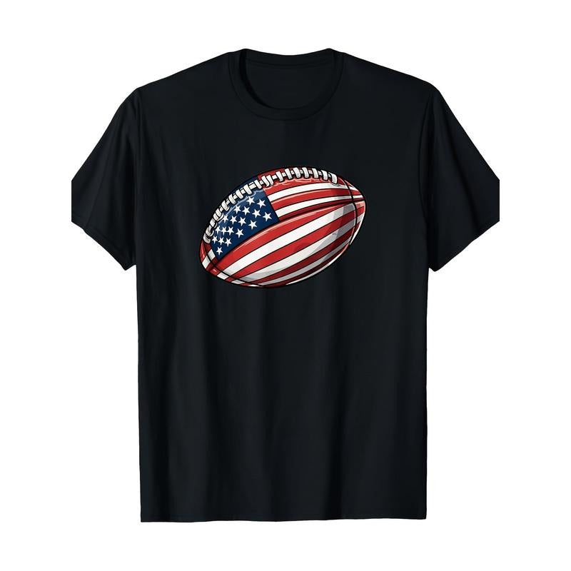 American Football 4th July American Flag Patriotic Football 220g100% Cotton T-Shirt made in usa