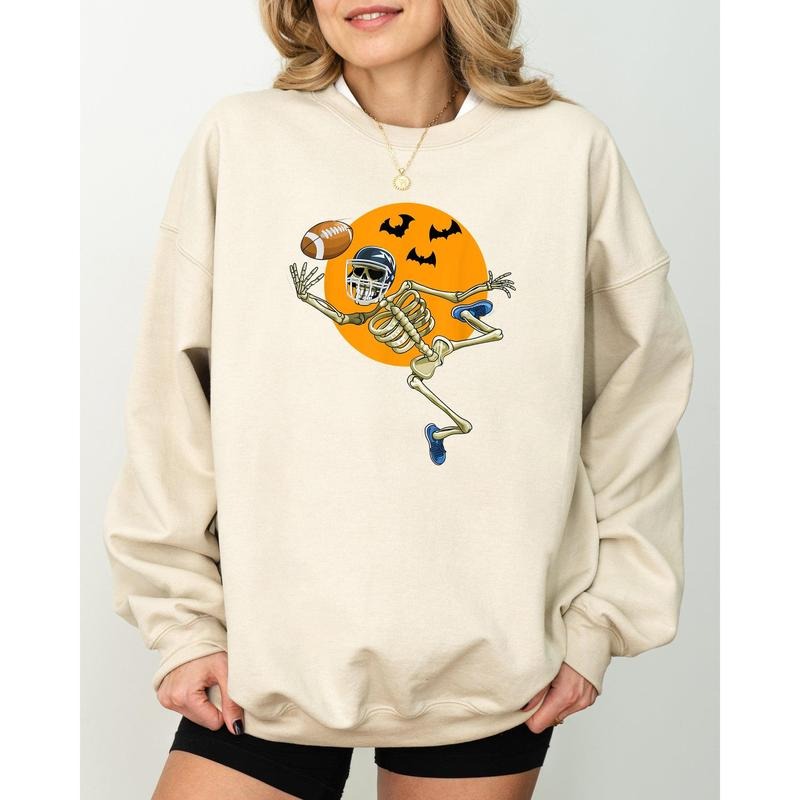 American Football, Skeleton, Spooky, Funny, Witch, Aesthetic, Meme, Halloween, Costume Sweatshirt, Women's Crew Neck, Crewneck