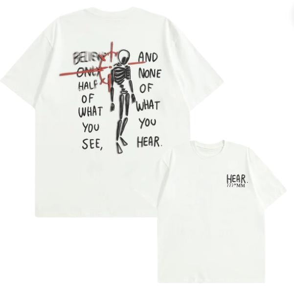 American High Street Skull Trendy Print Tee, Skull Y2k Graphic Tee, Goth Aesthetic Tee, Unisex T-Shirt, Gift For Men Women Menswear Top Streetwear